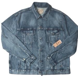 POLO RALPH LAUREN Big & Tall Blue Distressed Paint Splatter Denim Trucker Jacket